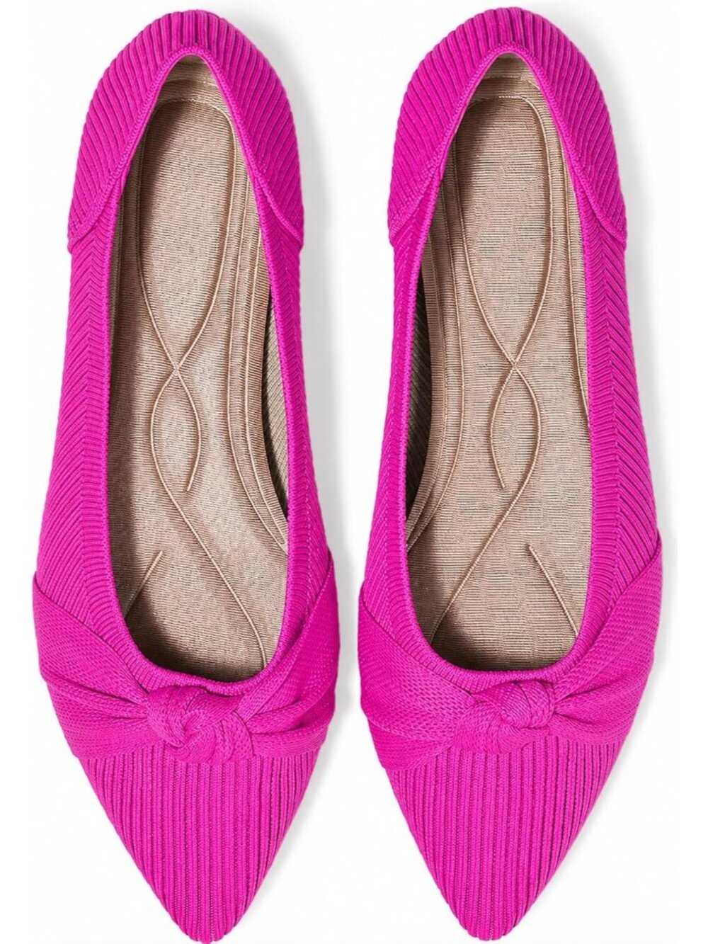Women's Pink Pointed Toe Knit Washable Ballet Flat Comfortable Dress Shoes